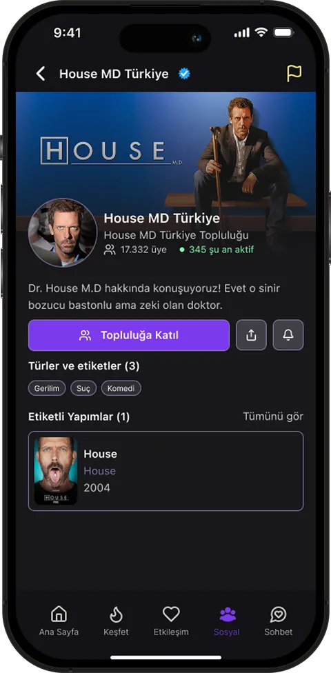 House MD Türkiye topluluk sayfası, 17.332 üye ve topluluğa katıl butonu